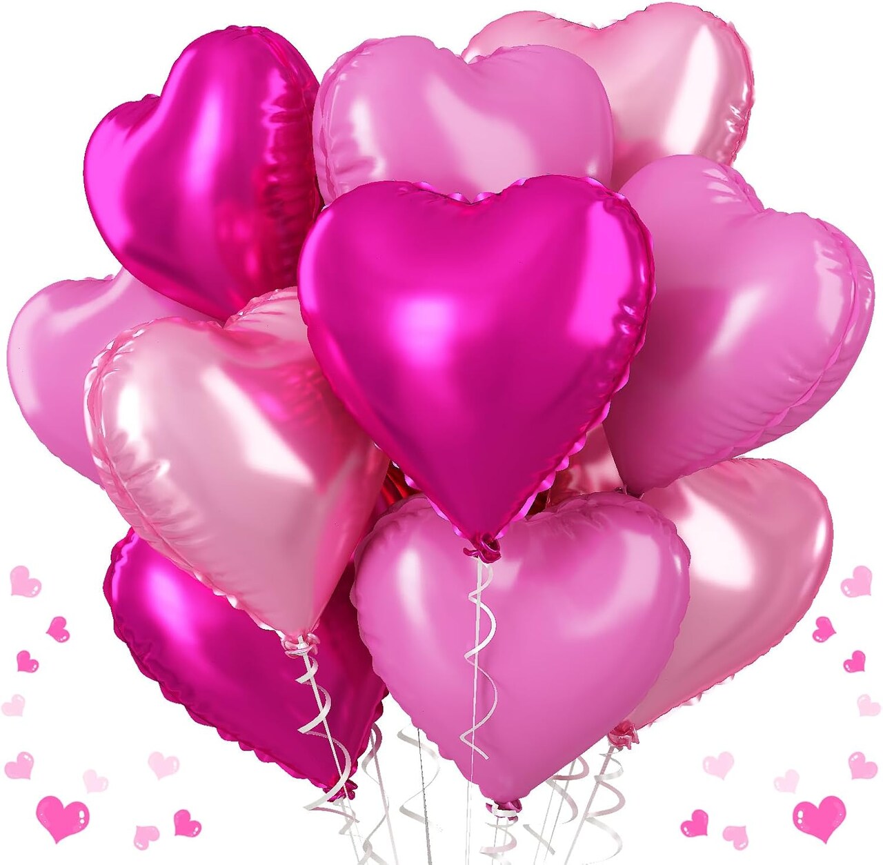 12-Pack 18in Pink Mixed Heart Foil Balloons – Hot & Light Pink Mylar Party Decor
